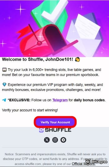 Shuffle casino review: open your email and verify your account.