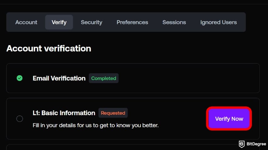 Shuffle casino review: complete the Level 1 verification.