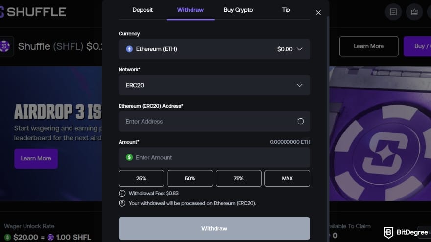 Shuffle casino review: you can only withdraw crypto.