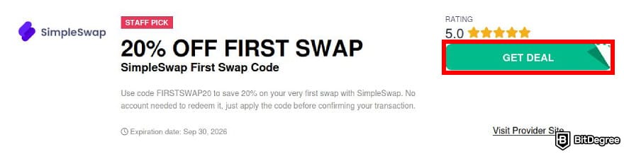 SimpleSwap promo code: SimpleSwap coupon on BitDegree. SimpleSwap promo code: SimpleSwap coupon on BitDegree.