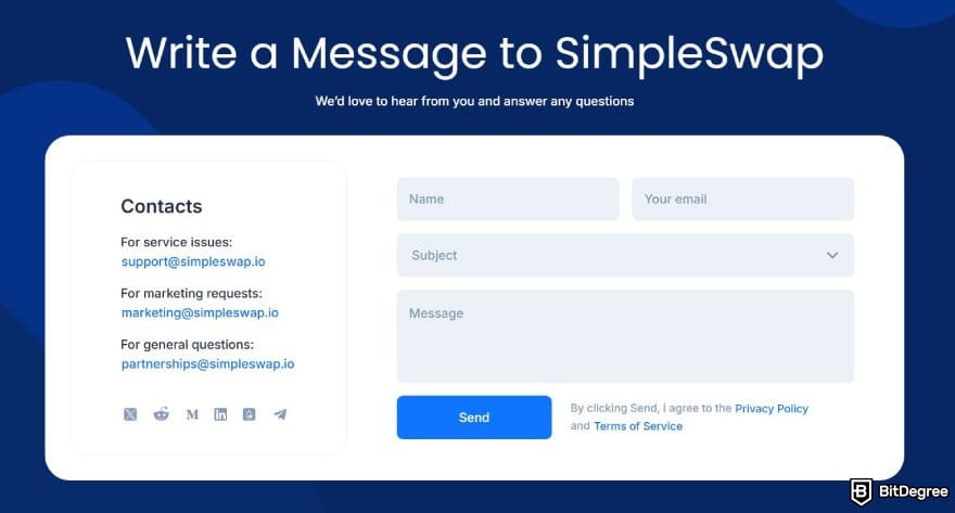 SimpleSwap review: SimpleSwap's customer support page. SimpleSwap review: SimpleSwap's customer support page.