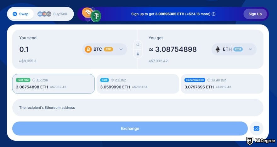 SimpleSwap review: SimpleSwap's main interface. SimpleSwap review: SimpleSwap's main interface.