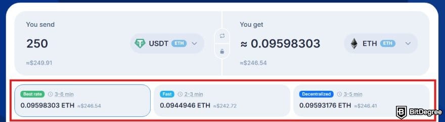 SimpleSwap review: the swap speed options on SimpleSwap's homepage. SimpleSwap review: the swap speed options on SimpleSwap's homepage.
