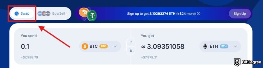 SimpleSwap review: the Swap button on SimpleSwap's homepage. SimpleSwap review: the Swap button on SimpleSwap's homepage.
