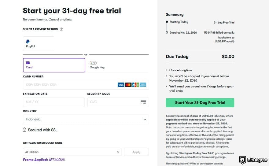 Skillshare Black Friday: Skillshare checkout page. Skillshare Black Friday: Skillshare checkout page.