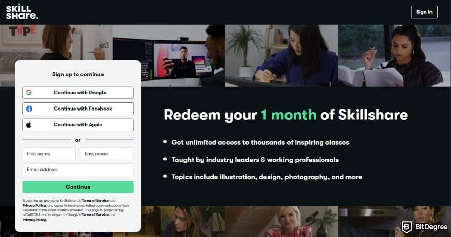 Skillshare Black Friday: Skillshare sign up page. Skillshare Black Friday: Skillshare sign up page.