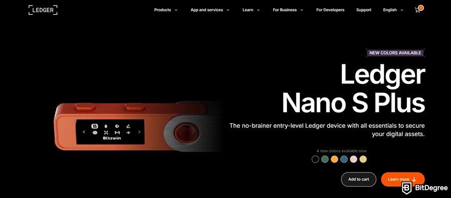 Solflare review: Ledger Nano S Plus homepage.