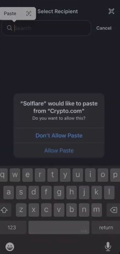 Solflare review: pasting the address.