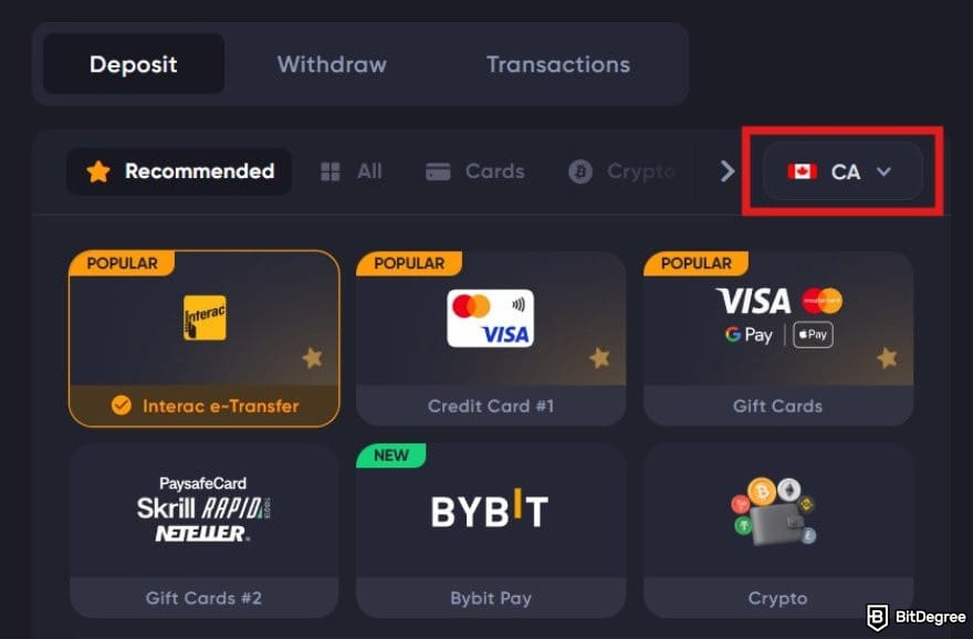 Spinarium casino review: Spinarium Casino's deposit payment options.