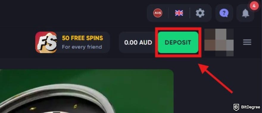 Spinarium casino review: Spinarium Casino's deposit button.