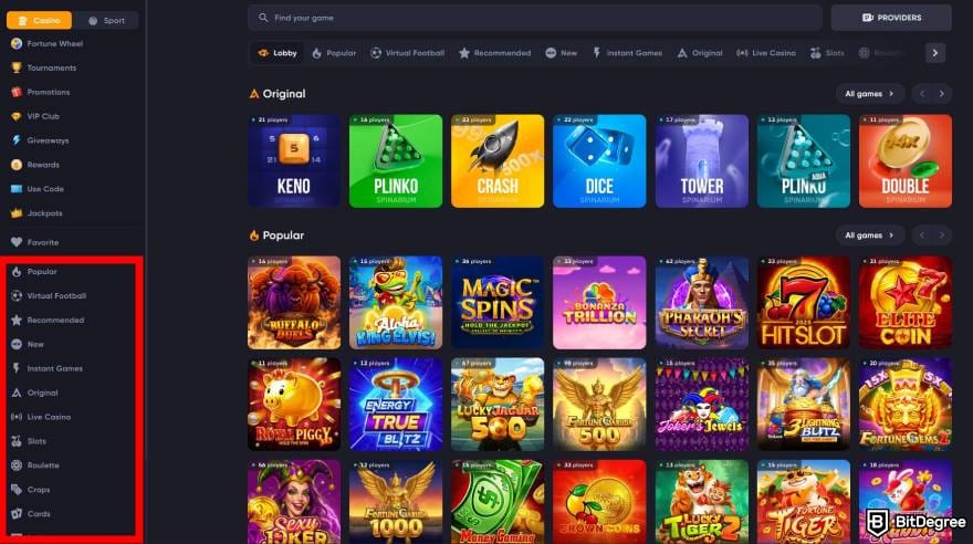 Spinarium casino review: Spinarium Casino's homepage games.