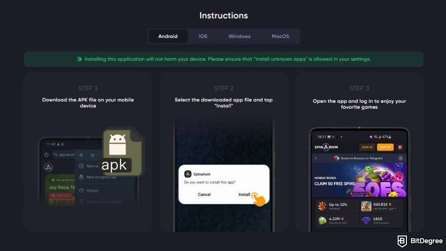 Spinarium casino review: Spinarium Casino's Android APK installation guide.