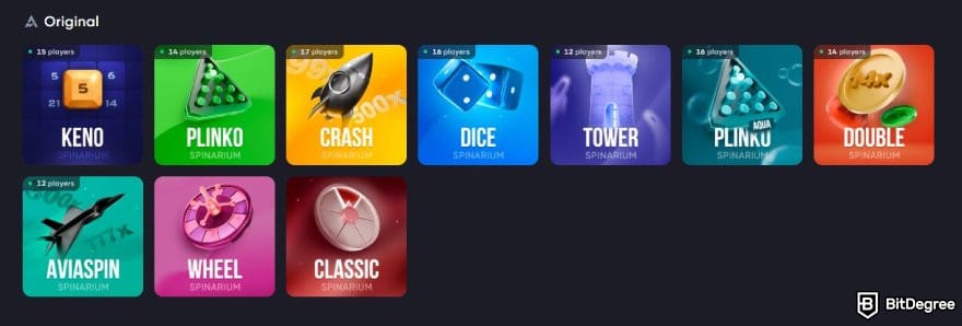 Spinarium casino review: Spinarium Casino's original games.