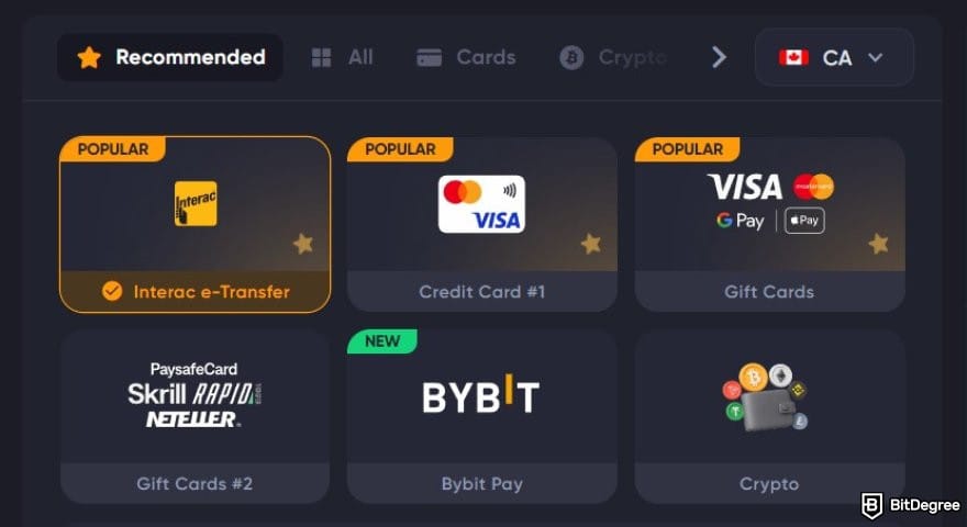 Spinarium casino review: Spinarium Casino's deposit payment methods.