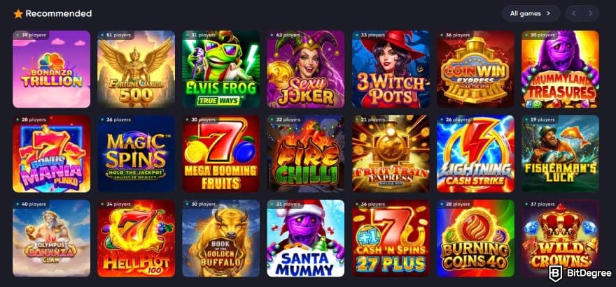 Spinarium casino review: Spinarium Casino's recommended games.