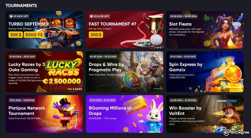 Spinarium casino review: Spinarium Casino's tournaments.