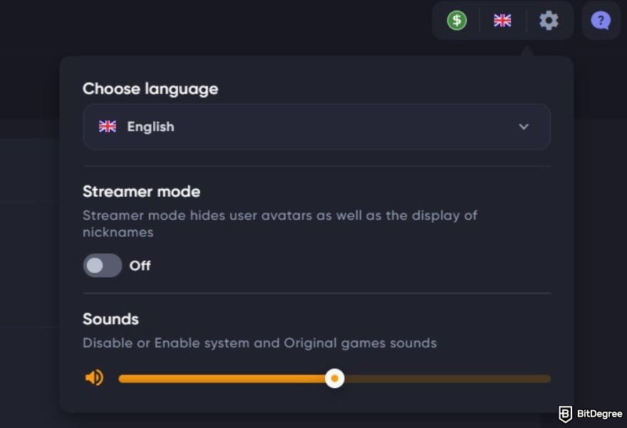 Spinarium casino review: Spinarium Casino's accessibility menus.