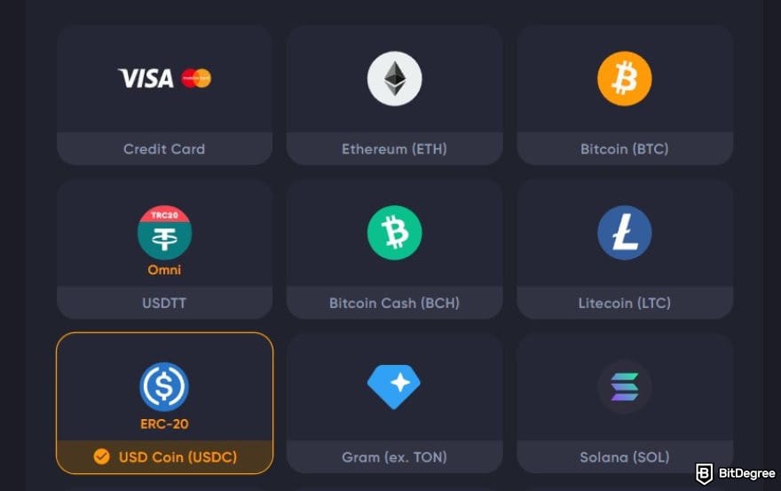Spinarium casino review: the withdraw payment options on Spinarium Casino.
