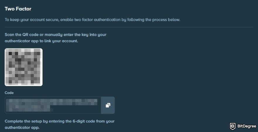 Stake casino review: the 2FA feature on Stake.com.