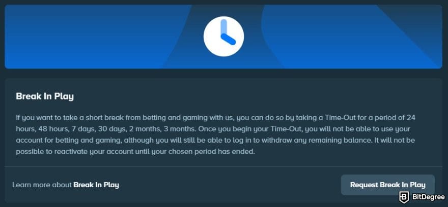 Stake casino review: the Break In Play feature on Stake.com.