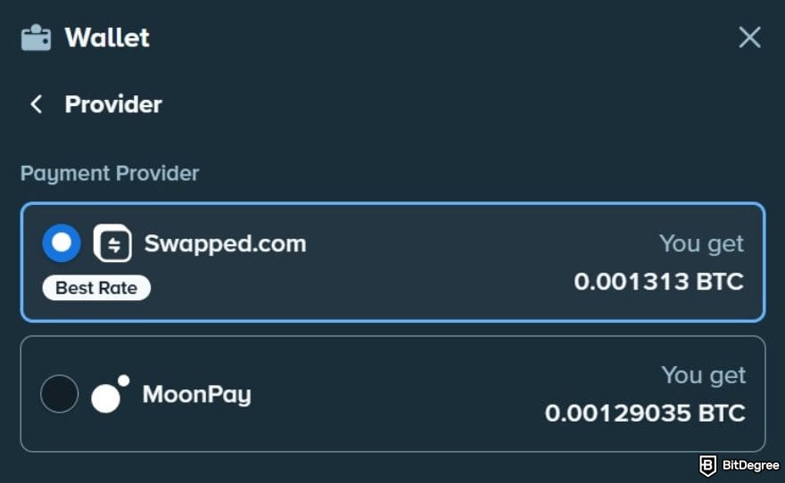 Stake casino review: the crypto on-ramp feature on Stake.com.