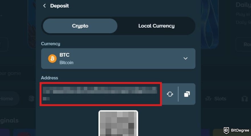 Stake casino review: the deposit window on Stake.com.