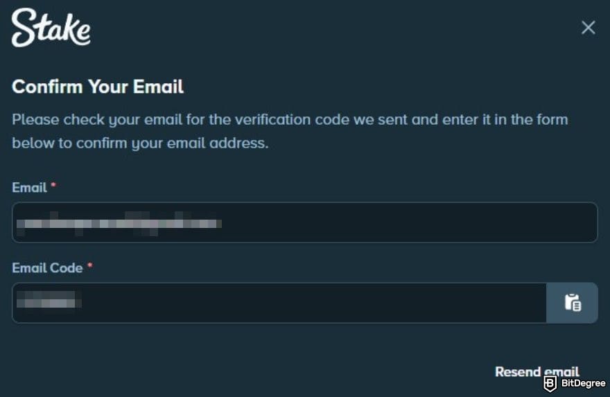 Stake casino review: the email confirmation message on Stake.com.