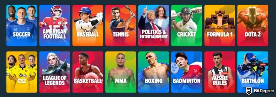 Stake casino review: a list of available sportsbook on Stake.com