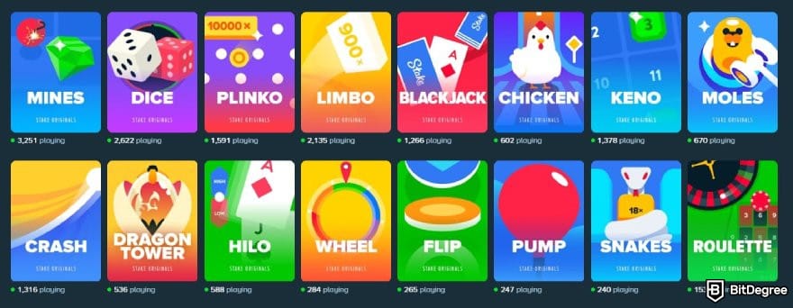 Stake casino review: some games under Stake Originals.