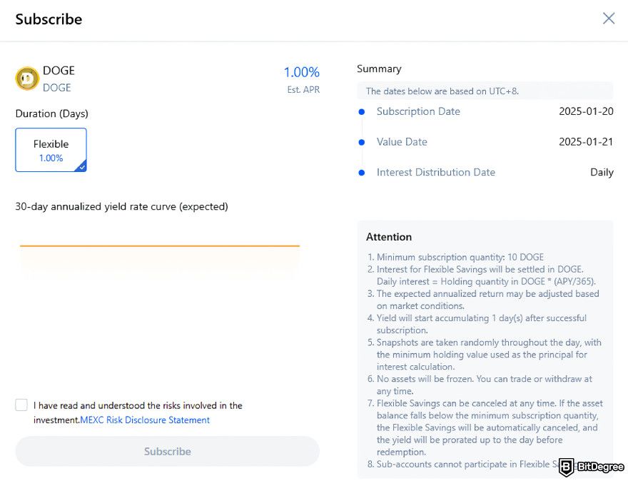 Staking Dogecoin: subscription details.