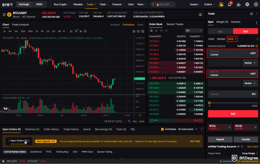 Stop loss in crypto: choose the OCO order on Bybit.