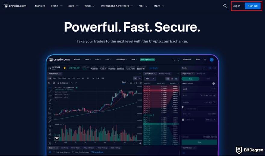 Stop loss in crypto: log in to your Crypto.com account or create a new one.