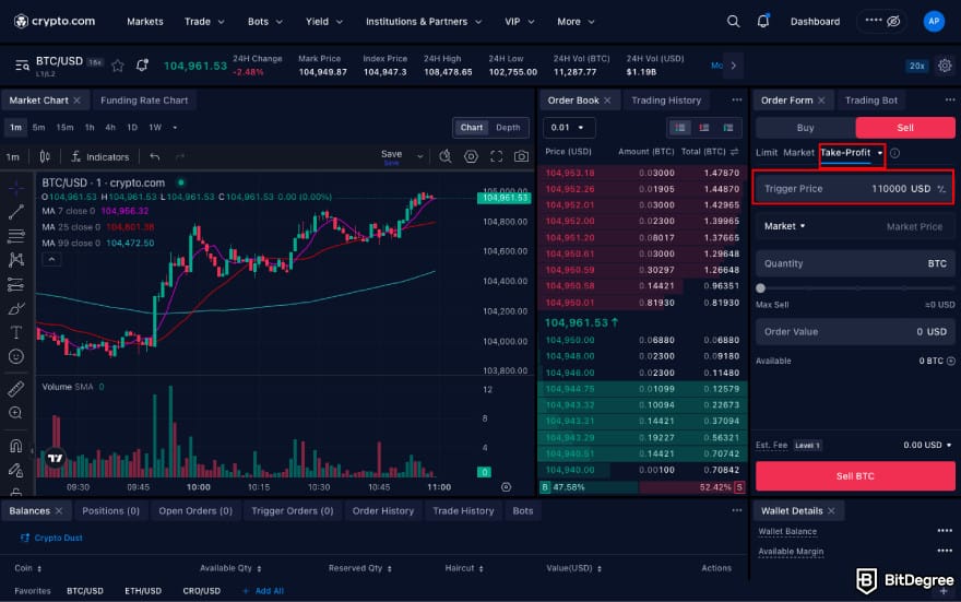 Stop loss in crypto: choose Take Profit or Stop Loss order on Crypto.com