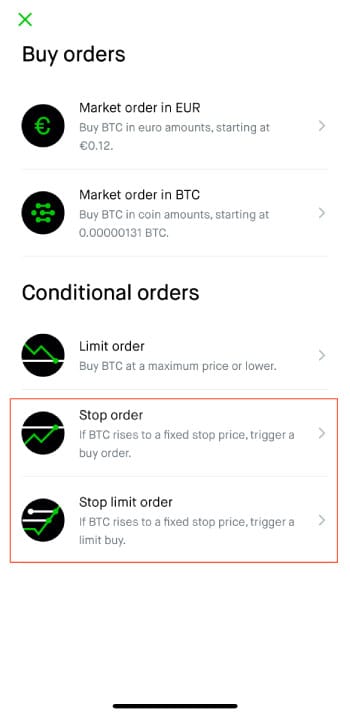Stop loss in crypto: select a Stop or Stop Limit order on Robinhood.