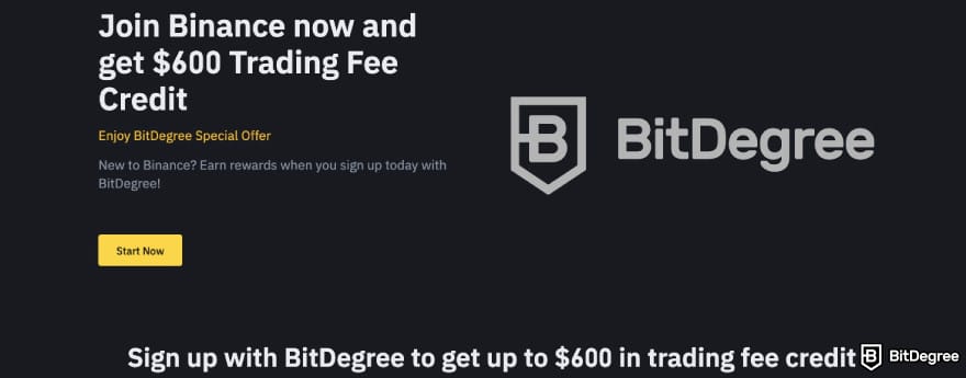 Strike crypto review: BitDegree x Binance page.