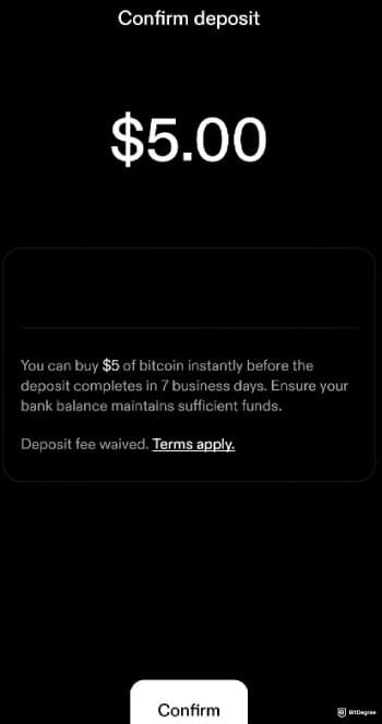 Strike crypto review: Strike asking you to confirm your deposit.