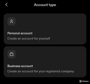 Strike crypto review: Strike letting you choose if you want a personal or business account.