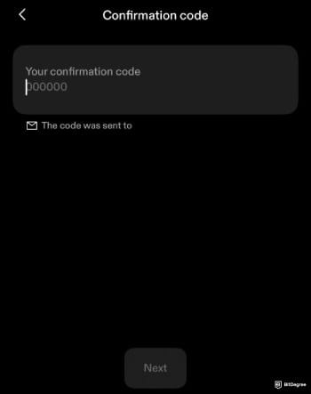 Strike crypto review: Strike asking for the confirmation code.