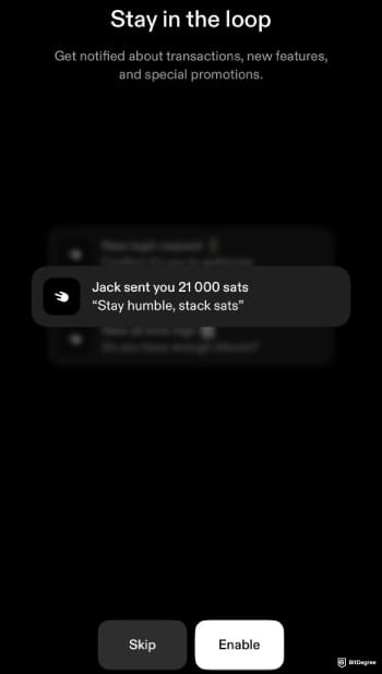 Strike crypto review: Strike asking if you want to receive notifications.