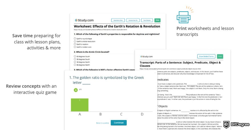 Study.com review: a few of the features offered for teachers.
