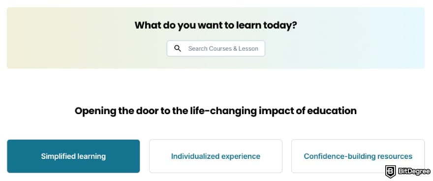 Study.com review: a search bar where you can find any courses or lessons you're looking for.