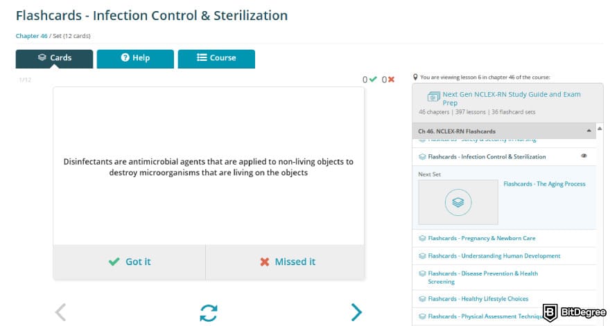 Study.com review: test prep flashcards for a topic of infection control and sterilization.
