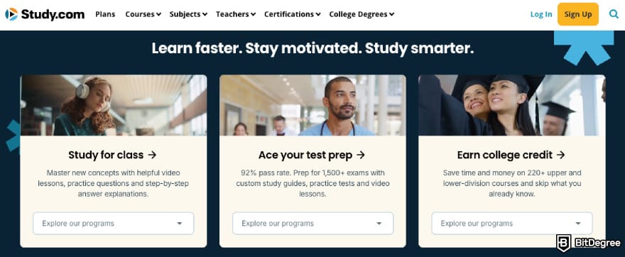 Study.com review: landing page of Study.com.