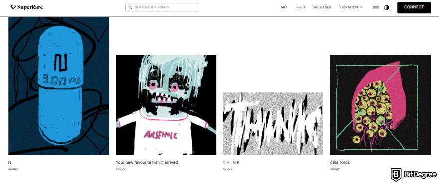 SuperRare review: art samples on the website.