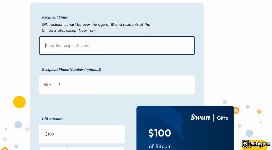 Swan Bitcoin review: Send a Gift feature.
