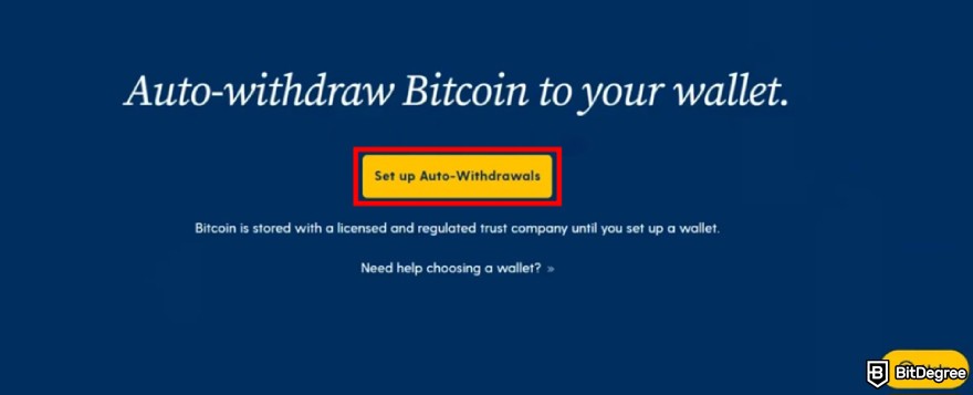 Swan Bitcoin review: the "Set up Auto-Withdrawals" button.