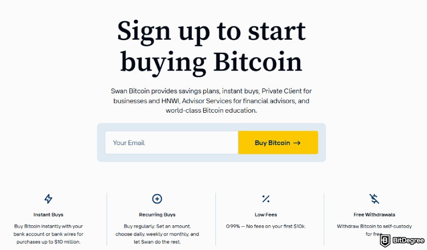 Swan Bitcoin review: sign up page.