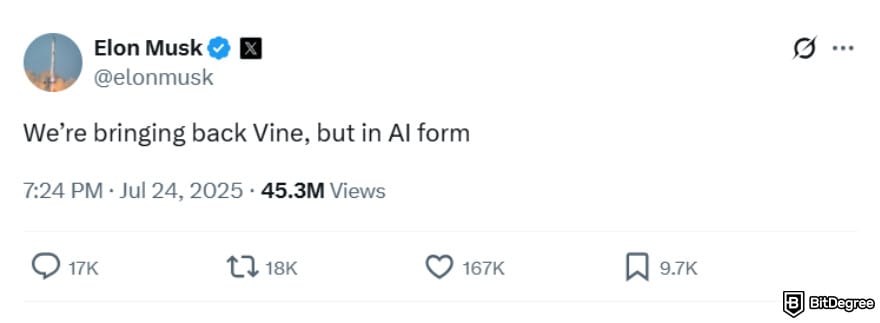 SWELL crypto price prediction: Elon Musk's post on X about Vine.