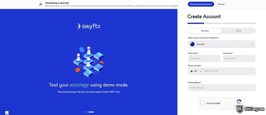 Swyftx review: the signup form.