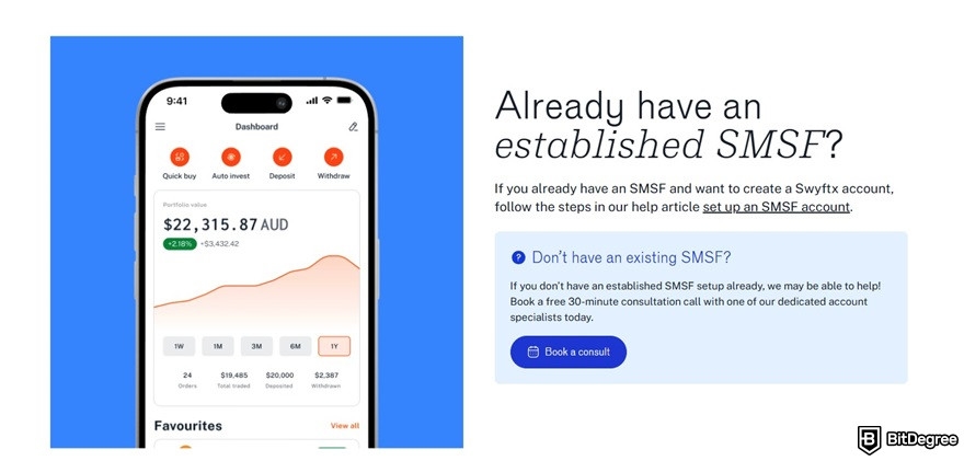 Swyftx review: the SMSF account on Swyftx.